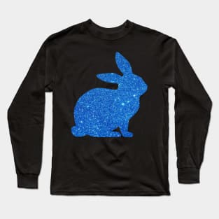 Blue Faux Glitter Easter Bunny Long Sleeve T-Shirt